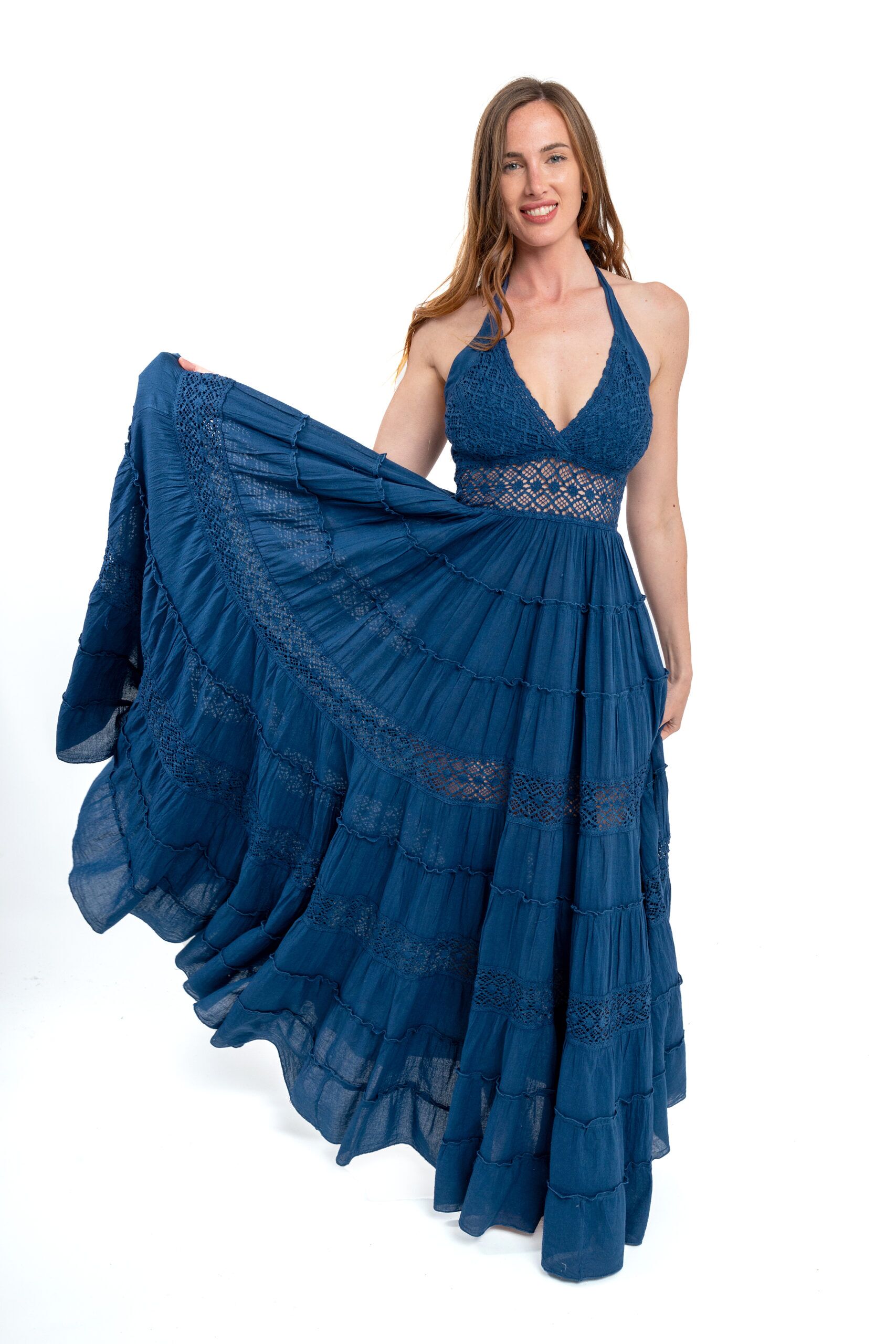 vestido largo azul ibicenco